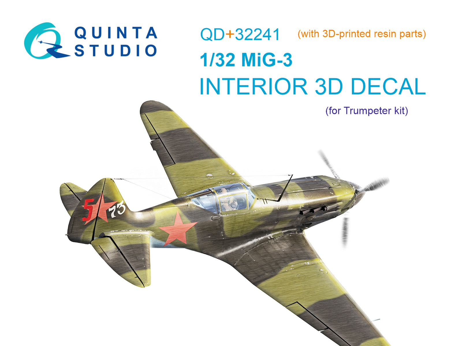 MiG-3 3D-Printed & coloured Interior on decal paper (Trumpeter) (with 3D-printed resin parts)