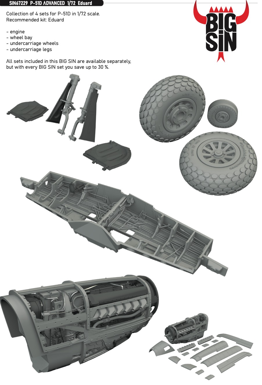 Additions (3D resin printing) 1/72 North-American P-51D ADVANCED set (designed to be used with Eduard kits) 