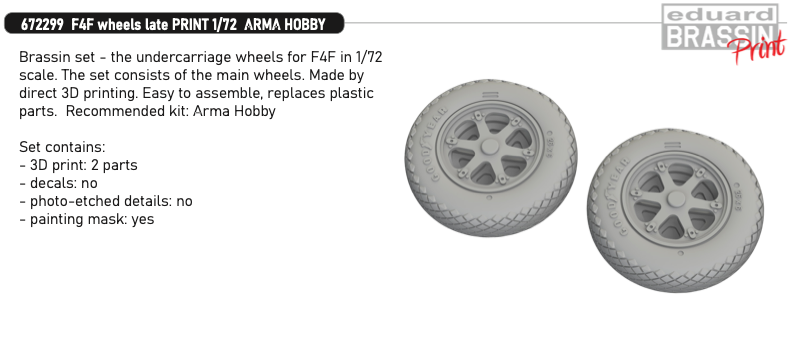 Additions (3D resin printing) 1/72 Grumman F4F Wildcat wheels late 3D-Printed (designed to be used with Arma Hobby kits) [F4F-4]