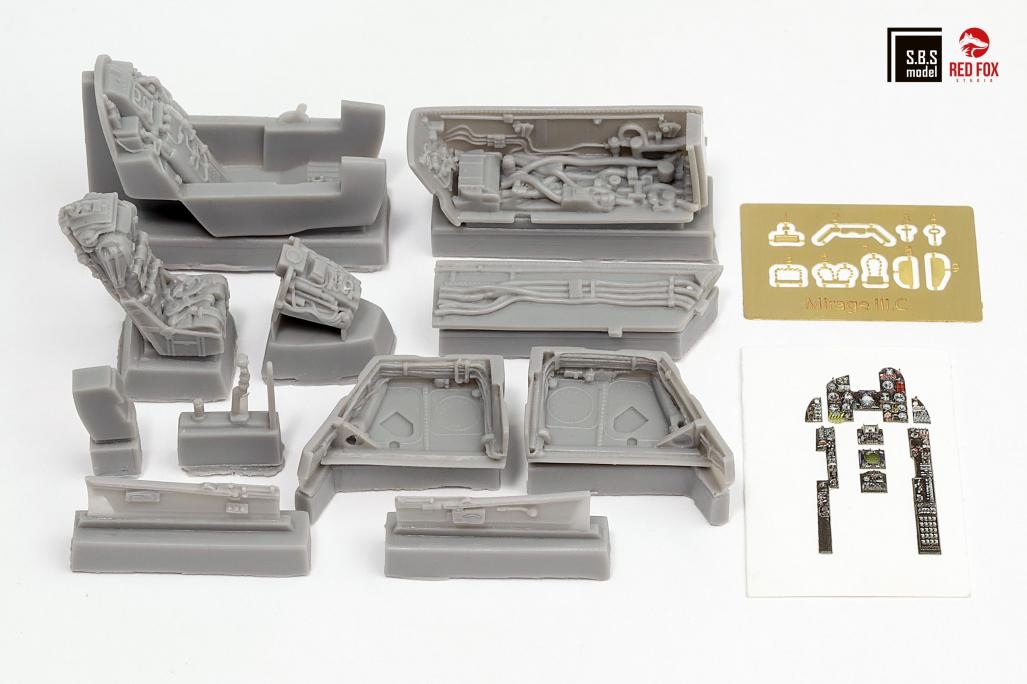 Additions (3D resin printing) 1/48 Mirage IIIC cockpit & wheel bays (EDU/HOBBYB)