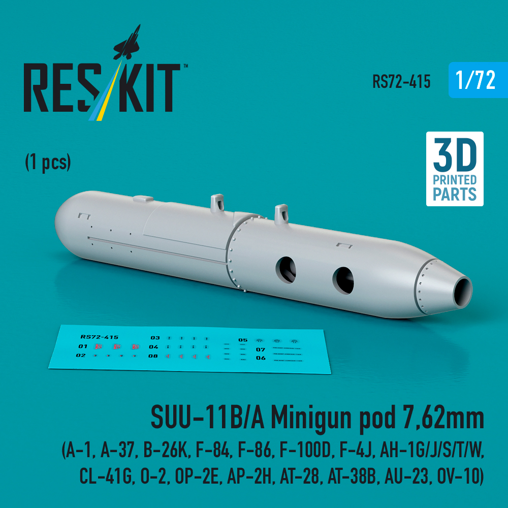 Additions (3D resin printing) 1/72 SUU-11B/A Minigun pod 7,62mm (1 pcs) (ResKit)