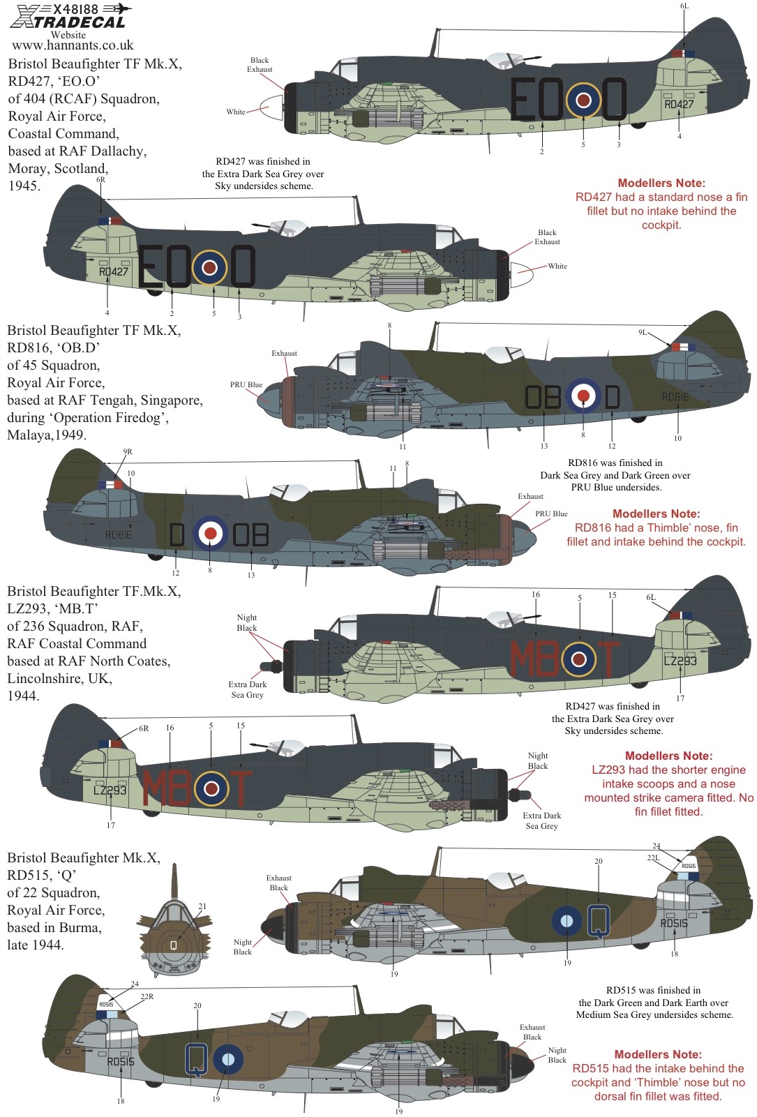 Decal 1/48 Bristol Beaufighter TF. Mk.X (4) (Xtradecal)