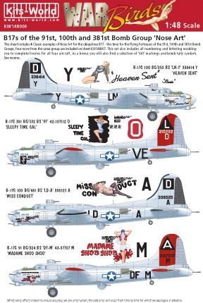 Decal 1/48 Boeing B-17G Flying Fortress Nose Art of the 91st,100th and 381st BG (4) (Kits-World)