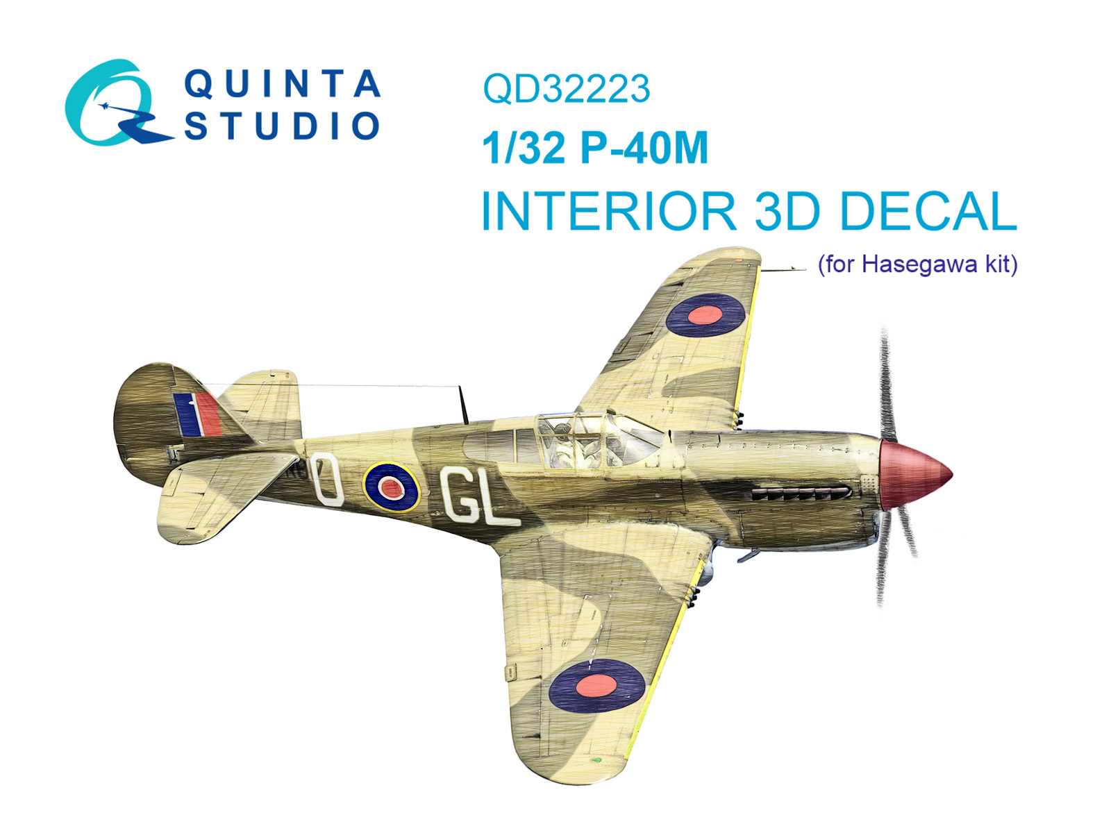 P-40M 3D-Printed & coloured Interior on decal paper  (Hasegawa)