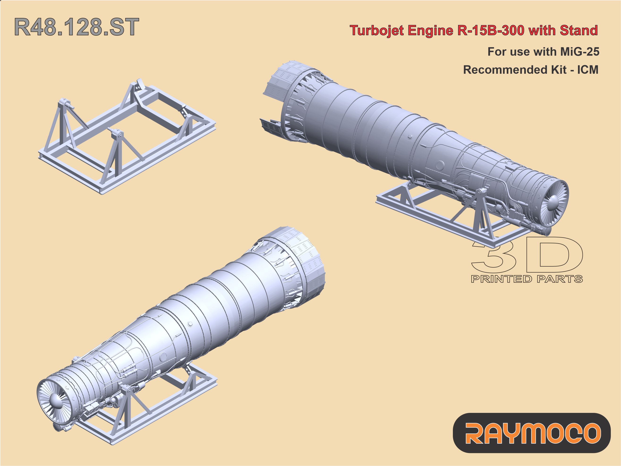 Additions (3D resin printing) 1/48 Turbo jet Engine R-15B-300 with stand (2 sets) (Raymoco)