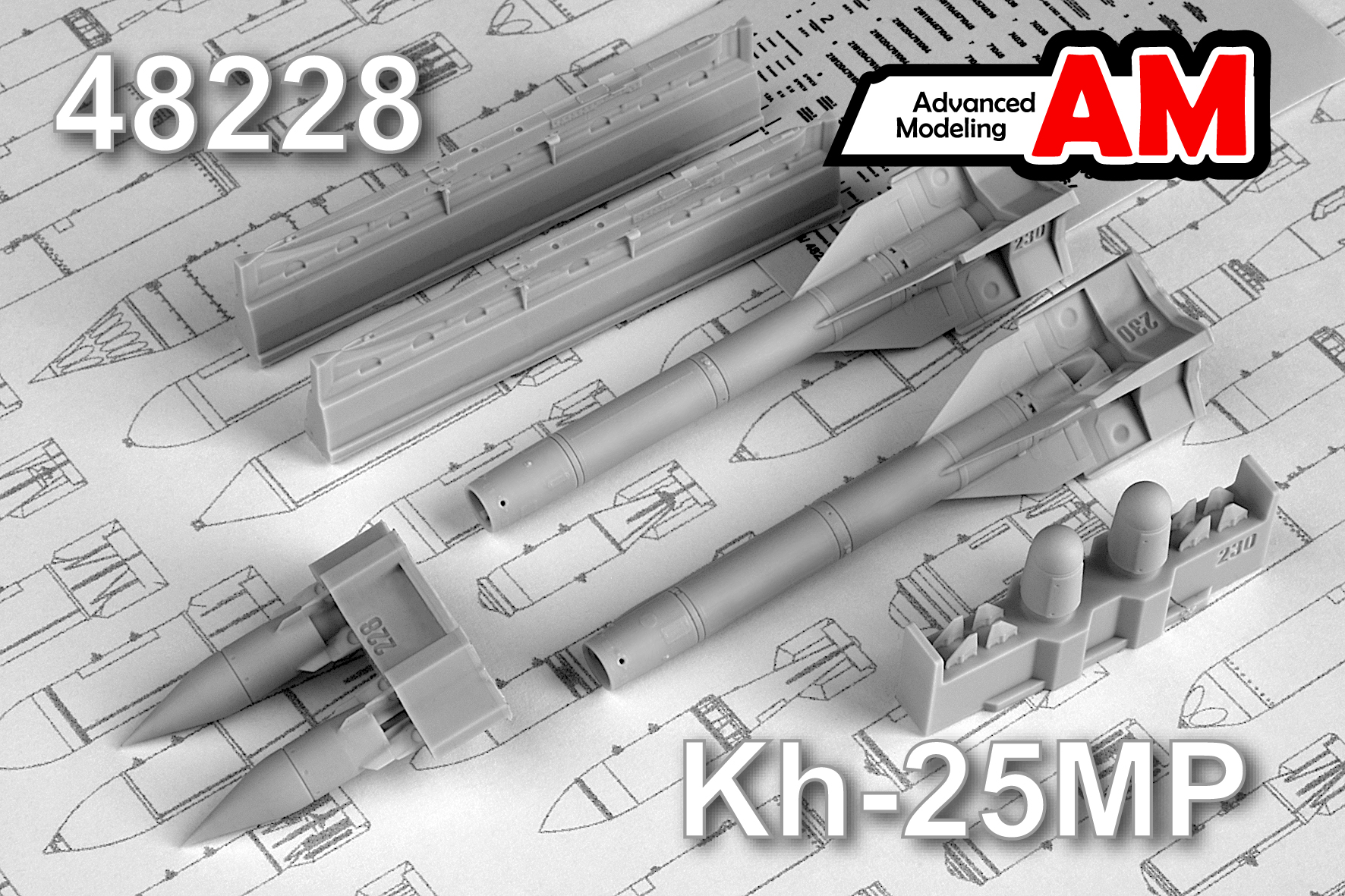 Additions (3D resin printing) 1/48 Aircraft guided missile Kh-25MP1 with launcher APU-68UM2 (Advanced Modeling) 