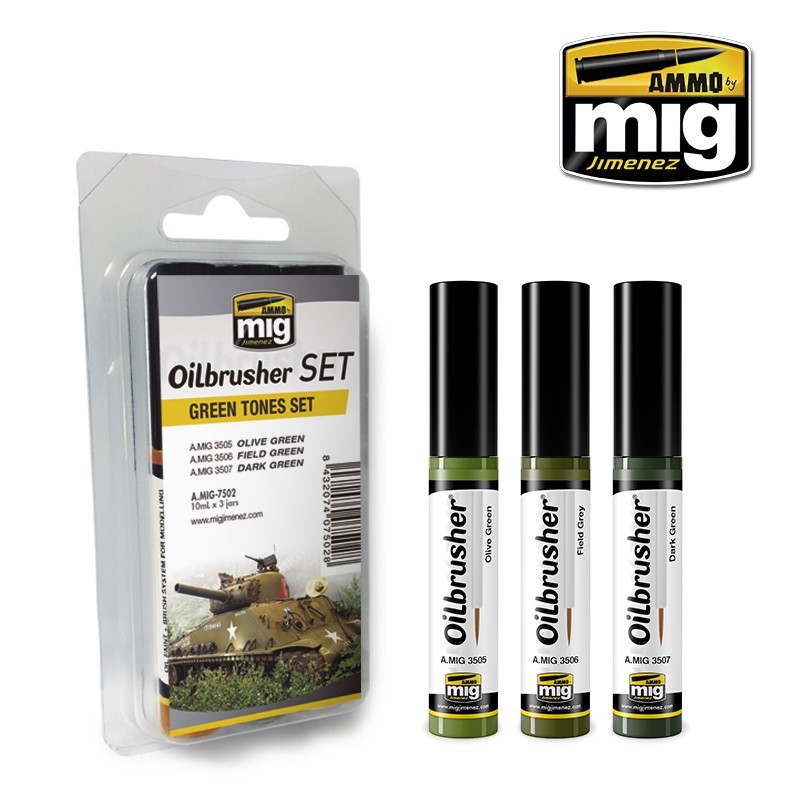 Green Tones OILBRUSHER SET(Ammo Mig) (3x10ml) 