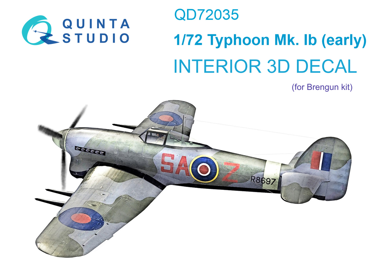 Hawker Typhoon Mk.1b (early) 3D-Printed & coloured Interior on decal paper (Brengun)