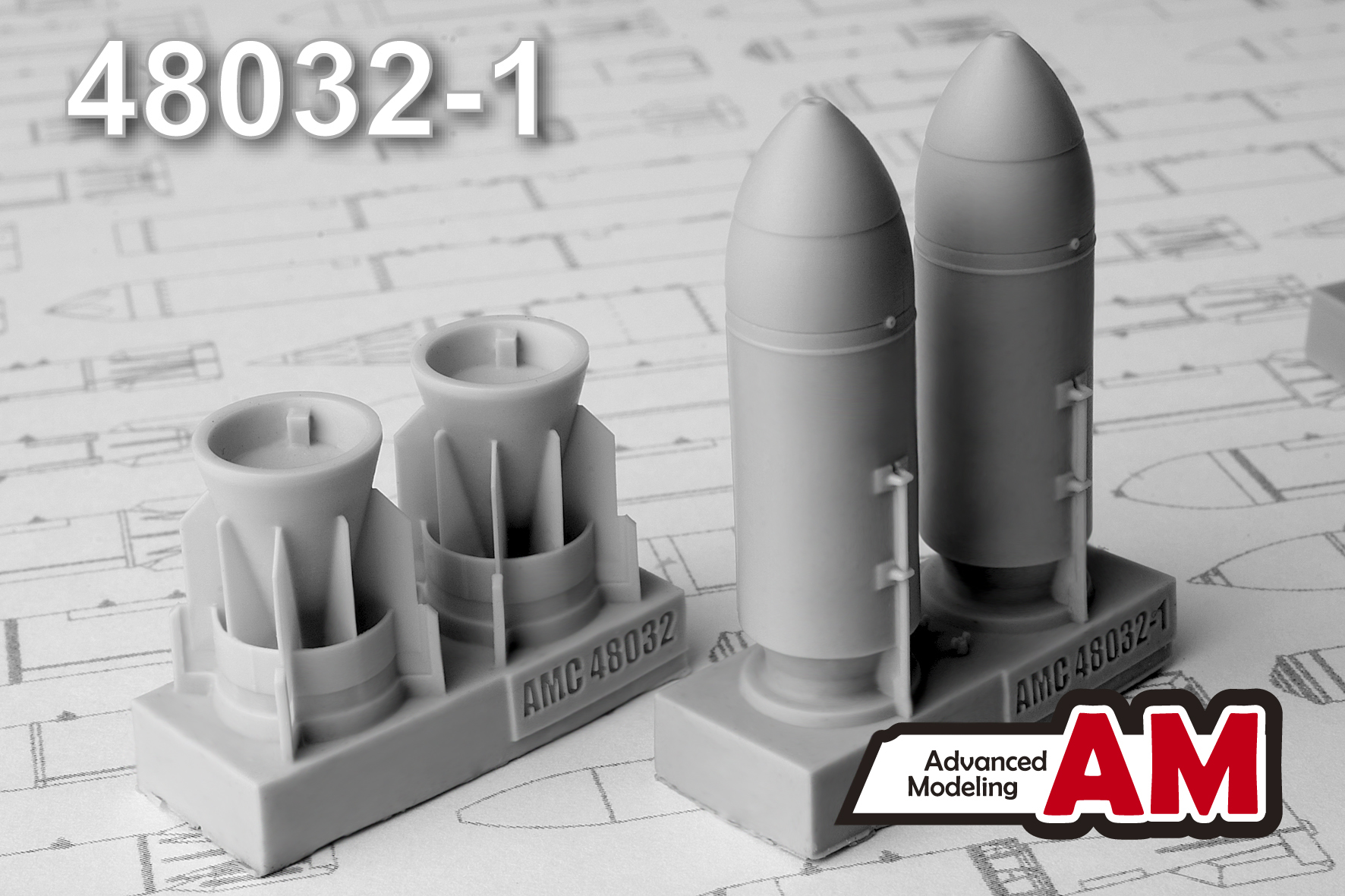 Additions (3D resin printing) 1/48 ZAB-500Sh 500 kg Incendiary bomb (set contains two bombs) (Advanced Modeling) 