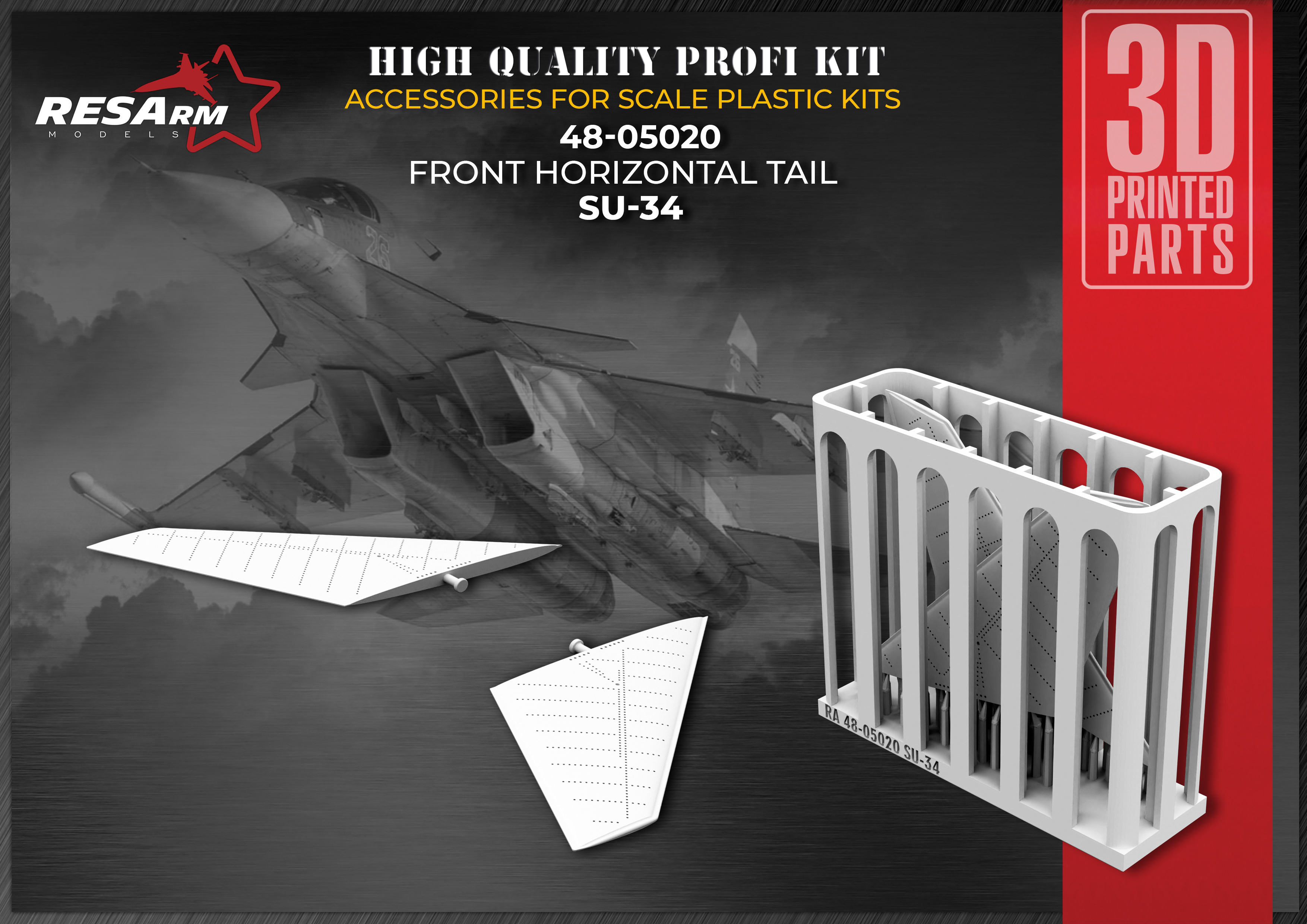 Additions (3D resin printing) 1/48 Forward horizontal tail (FH) of the Su-34 (RESarm) (damage box)
