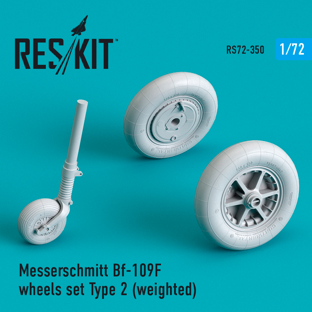 Additions (3D resin printing) 1/72 Messerschmitt Bf-109F (G Early) wheels set Type 2 (weighted) (ResKit)