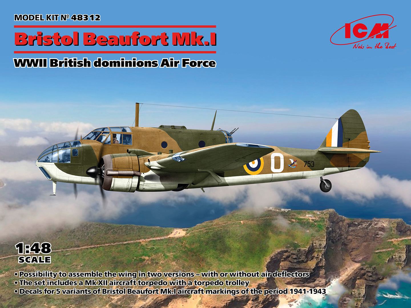 Model kit 1/48 Bristol Beaufort Mk.I WWII British dominions Air Force  (ICM)