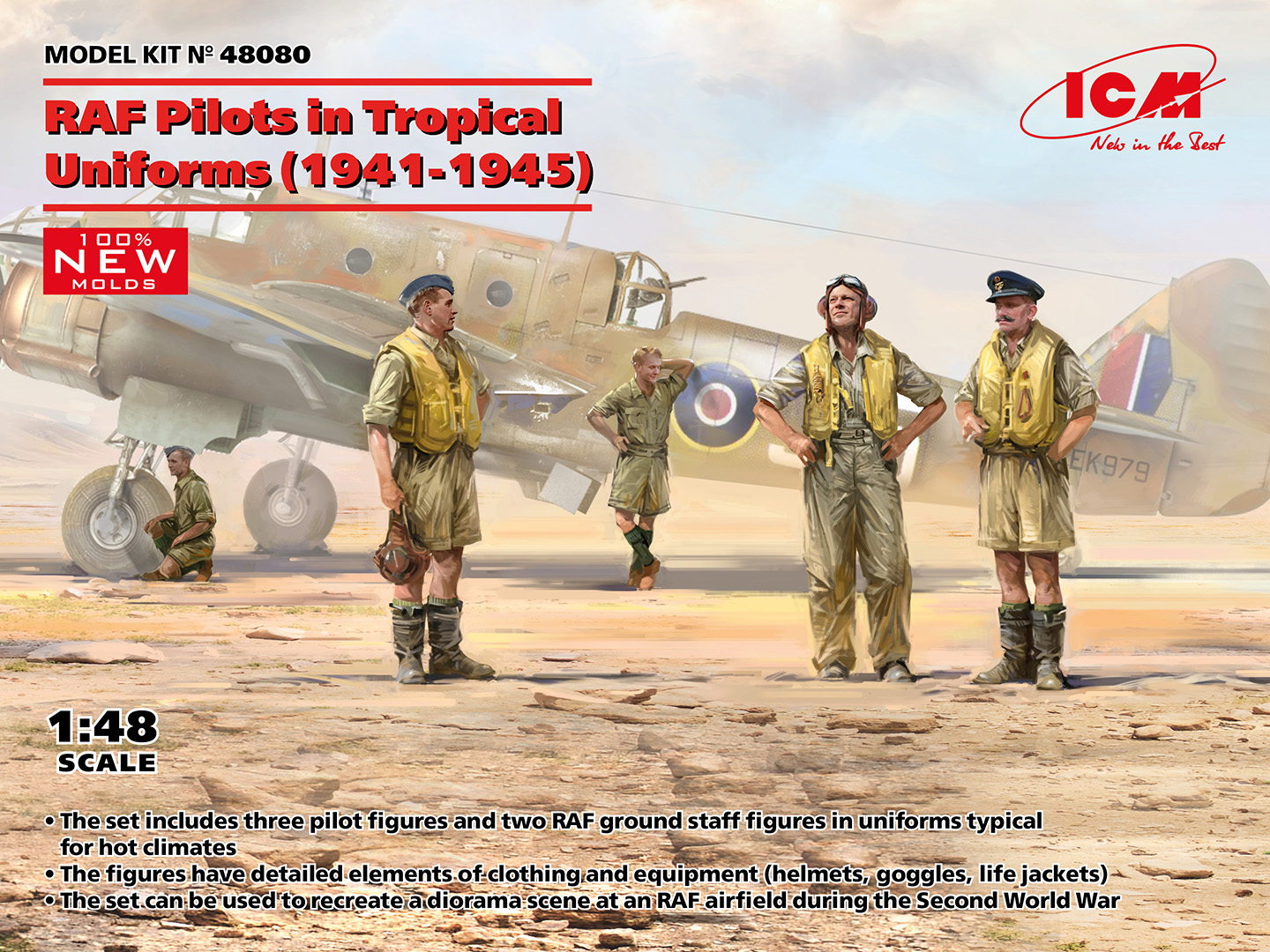 Figures (resin) 1/48 RAF Pilots in Trop.Uniforms, 1941-45 (5 fig.) (ICM)