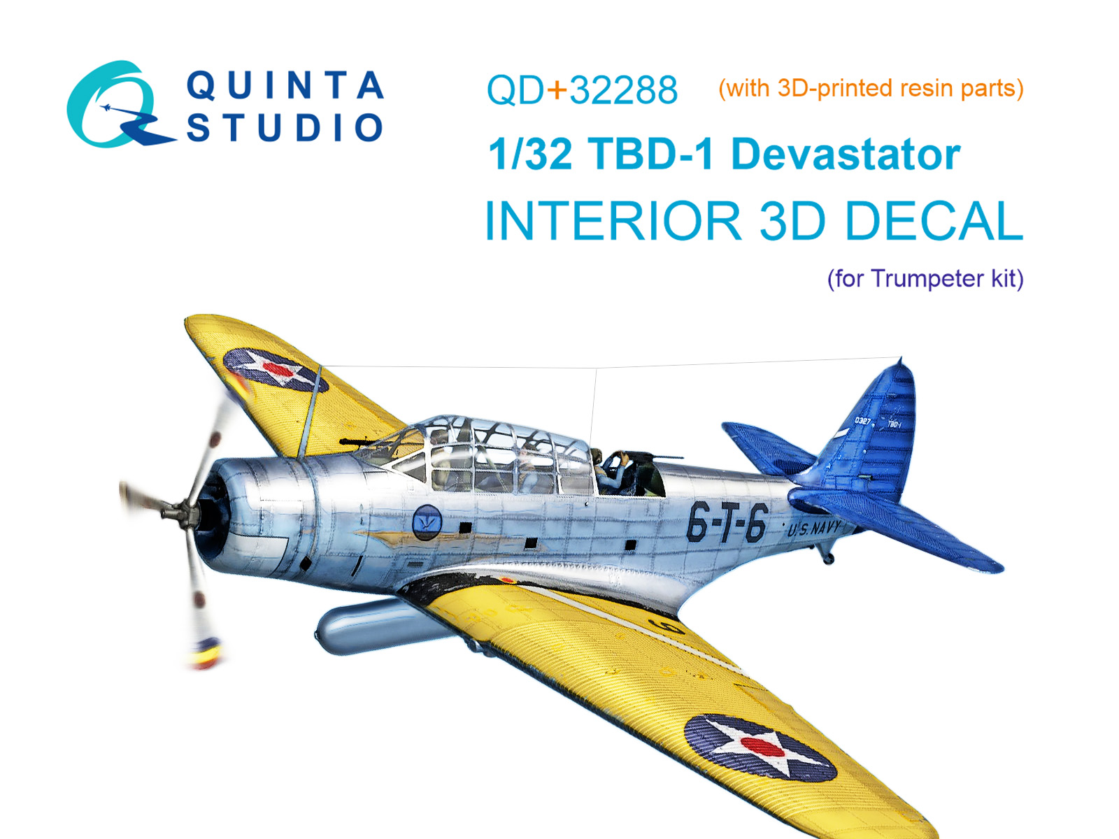 TBD-1 Devastator 3D-Printed & coloured Interior on decal paper (Trumpeter) (with 3D-printed resin parts)
