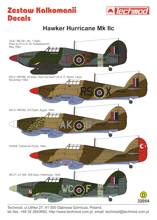 Decal 1/32  Hawker Hurricane Mk.IIC  (Techmod)