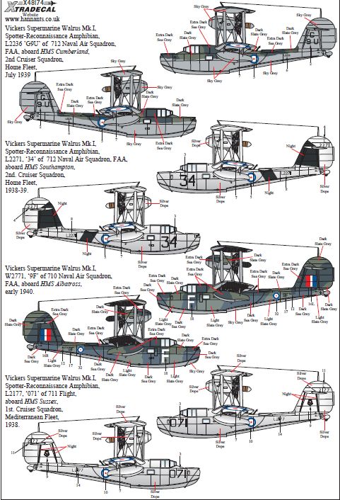 Decal 1/48 Supermarine Walrus Mk.I Collection.(8) (Xtradecal)