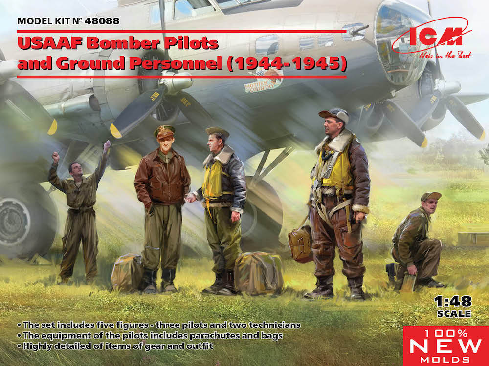 Figures (resin) 1/48 USAAF Bomber Pilots & Person.1944-45 (5 fig.) (ICM)