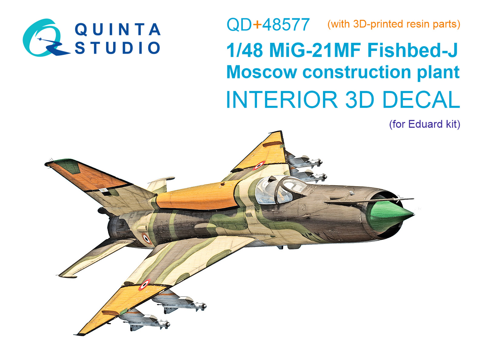 MiG-21MF Fishbed-J (Moscow plant) 3D-Printed & coloured Interior on decal paper (Eduard) (with 3D-printed resin parts)