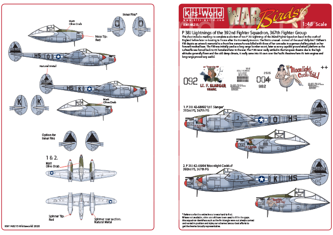 Decal 1/48  Lockheed P-38J Lightning (Kits-World)