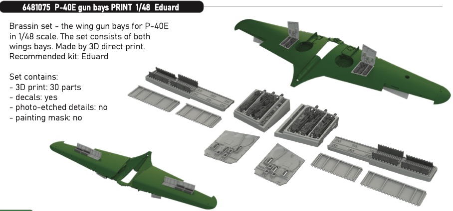 Additions (3D resin printing) 1/48 Curtiss P-40E Warhawk gun bays 3D-Printed 1/48 (designed to be used with Eduard kits)