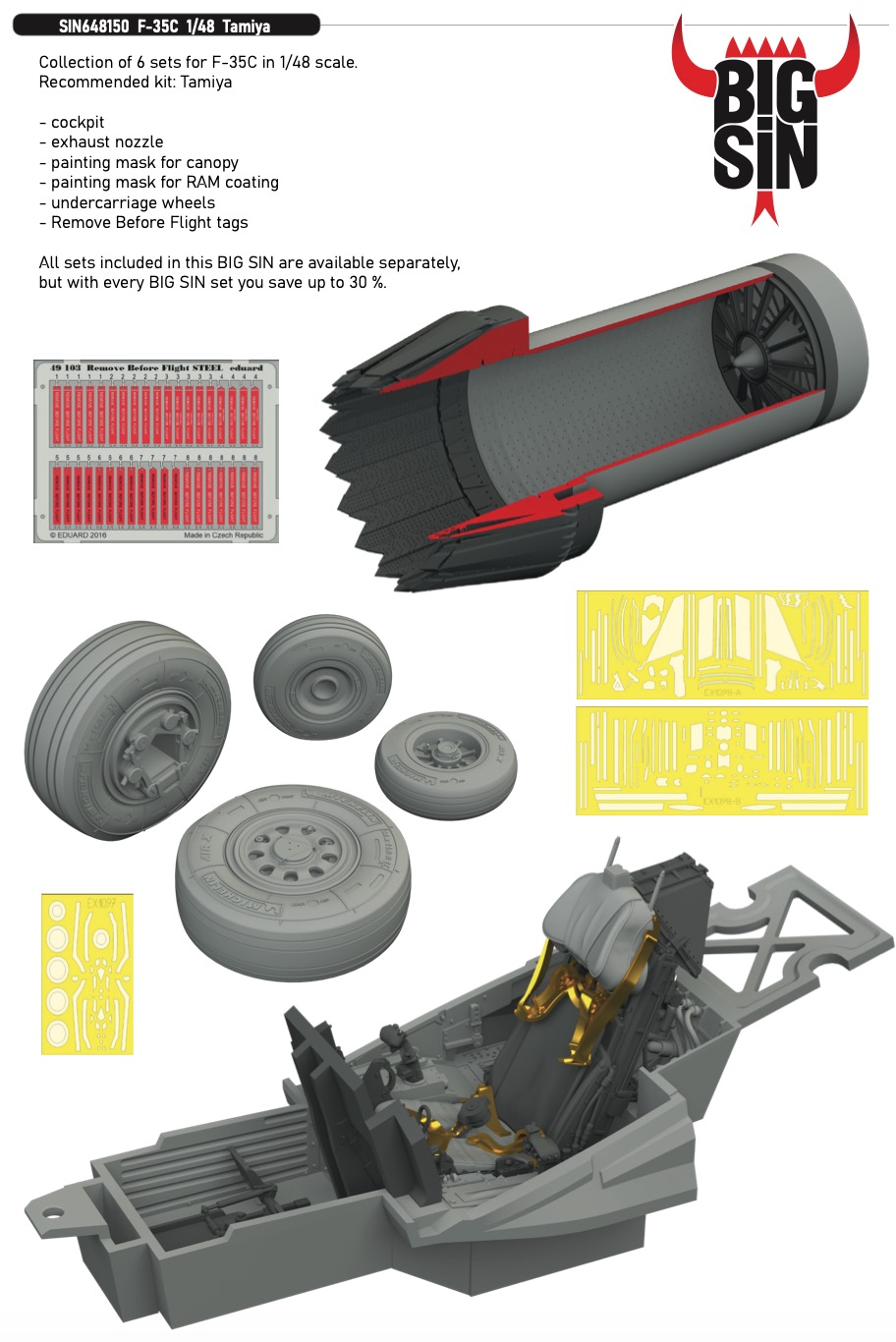 Additions (3D resin printing) 1/48 Lockheed-Martin F-35C 1/48 (designed to be used with Tamiya kits)
