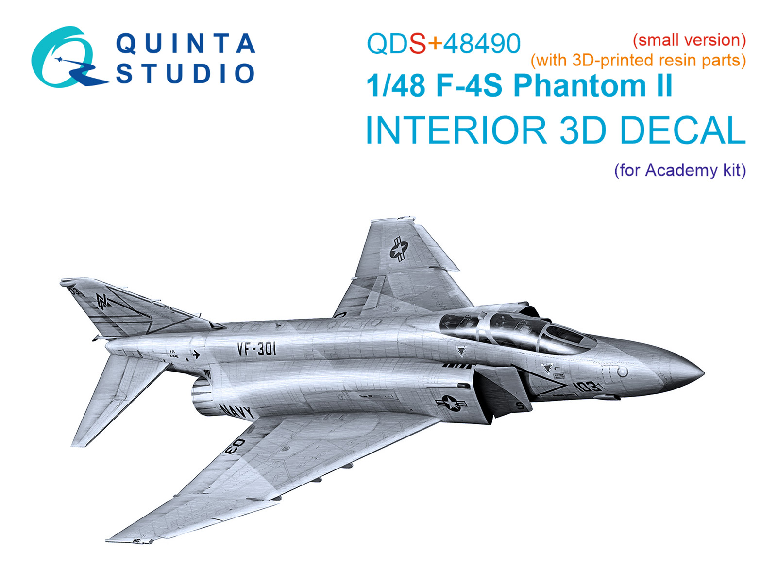 F-4S Phantom II 3D-Printed & coloured Interior on decal paper (Academy) (Small version) (with 3D-printed resin parts)