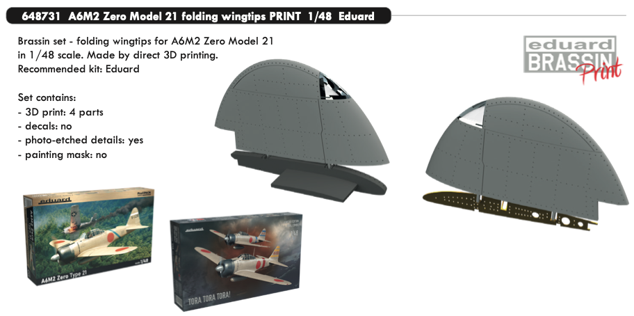 Additions (3D resin printing) 1/48       Mitsubishi A6M2 Zero Model 21 folding wingtips 3D-Printed (designed be used with Eduard kits) 