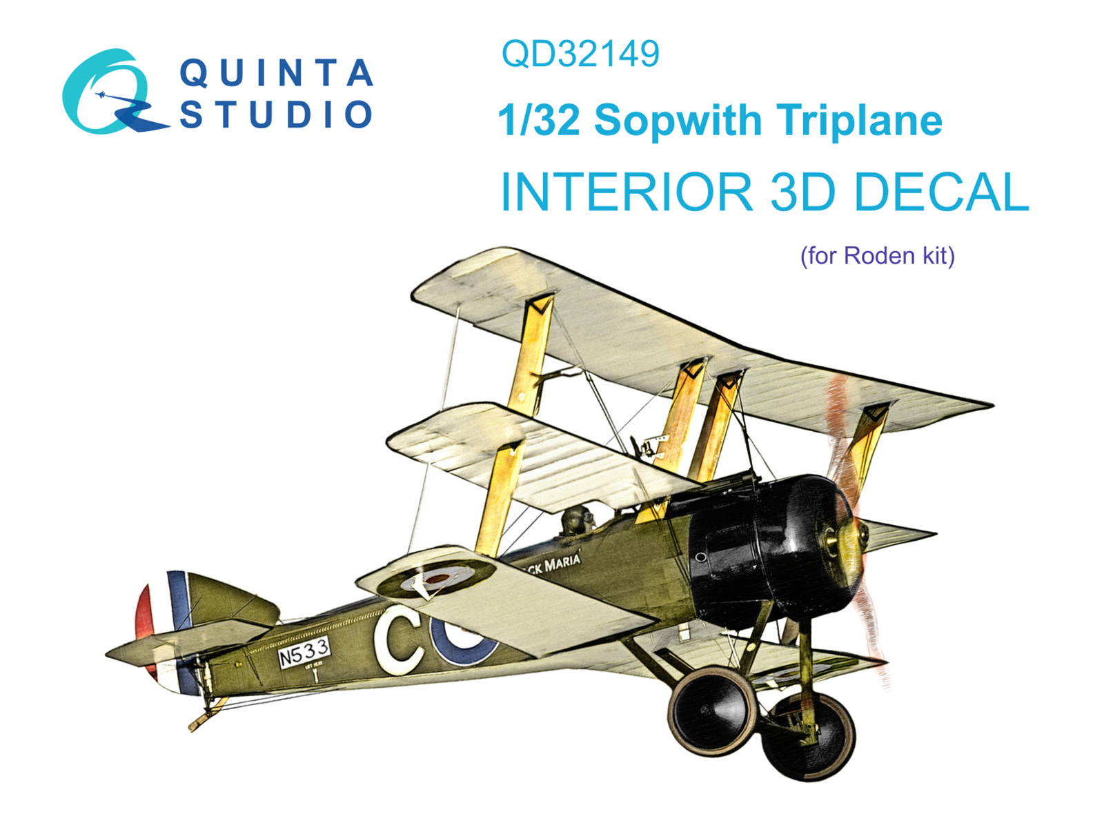 Sopwith Triplane 3D-Printed & coloured Interior on decal paper (Roden)