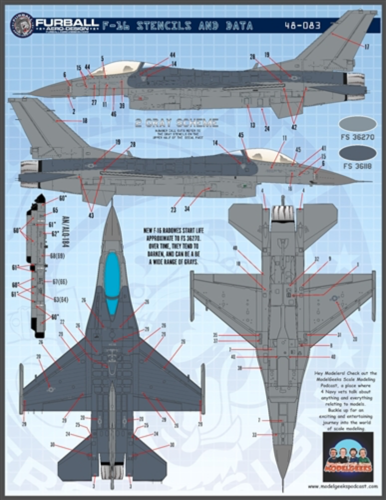 Decal 1/48 Lockheed-Martin F-16 Stencils (LATE) [F-16C F-16D] (Furball Aero-Design)