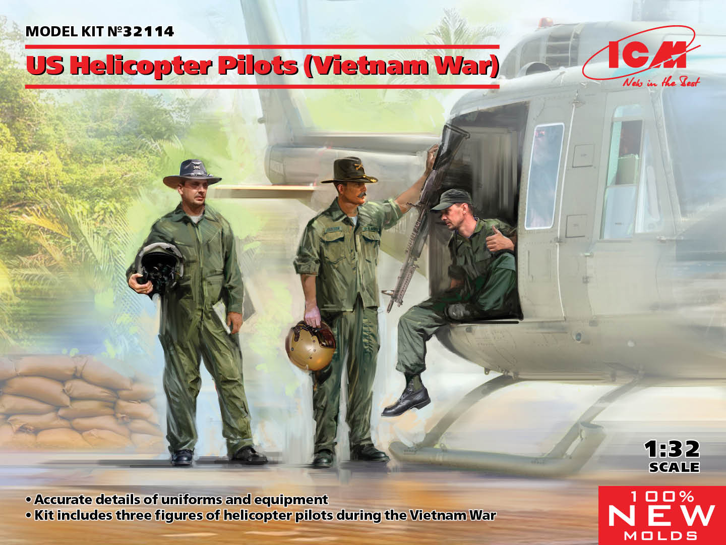 Figures (resin) 1/32 US Helicopter Pilots, Vietnam War (3 fig.) (ICM)