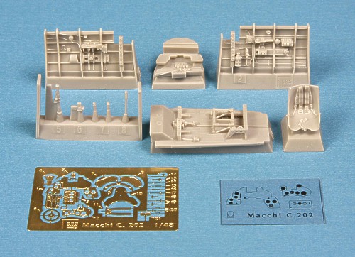 Additions (3D resin printing) 1/48 Macchi C.202 'Folgore' cockpit set (designed to be used with Eduard kits and Hasegawa kits)