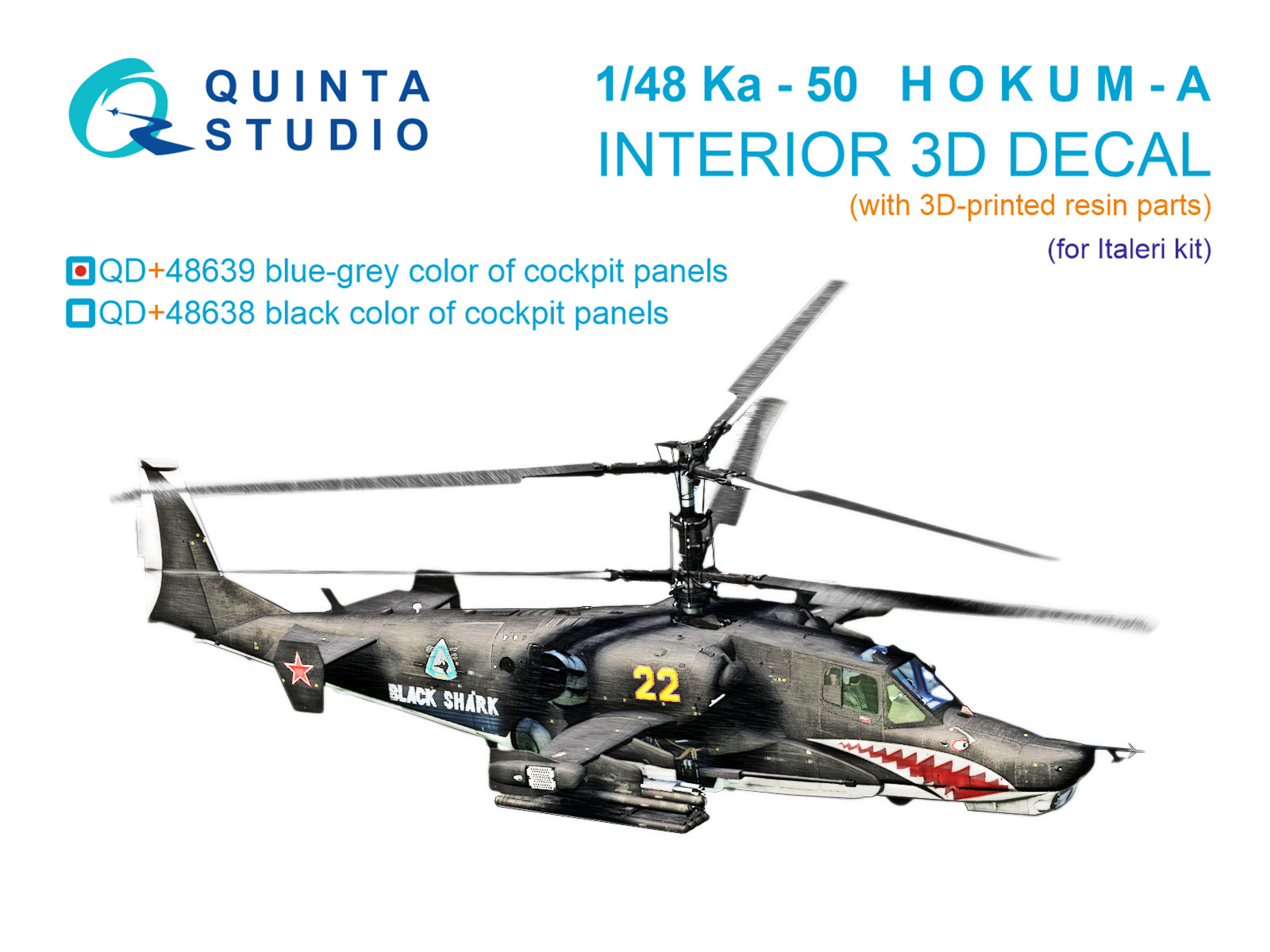  Ka-50 (blue-grey panels) 3D-Printed & coloured Interior on decal paper (Italeri) (with 3D-printed resin parts)