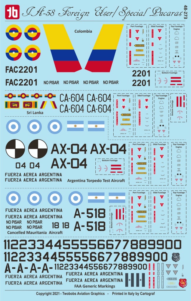 Decal 1/48 F.M.A. IA-58A Pucara (Two Bobs)