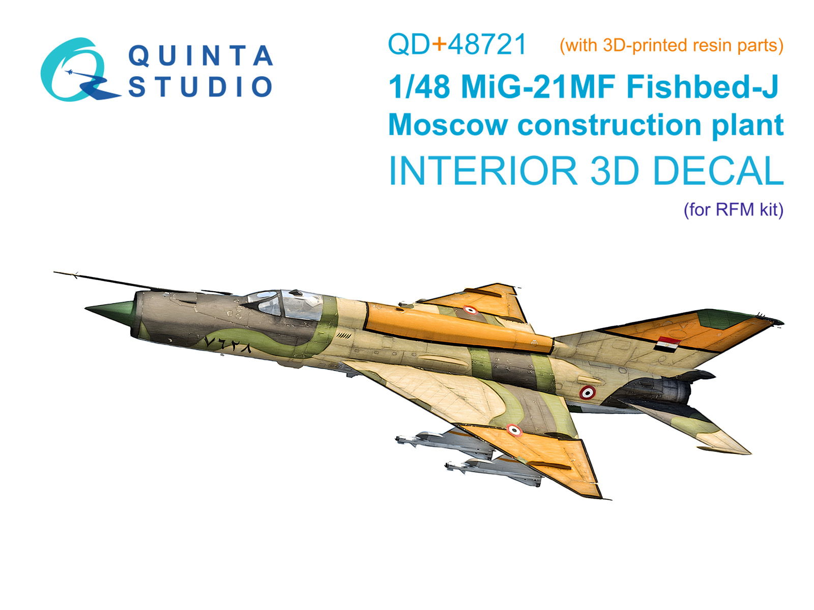 MiG-21MF (Moscow plant) 3D-Printed & coloured Interior on decal paper (RFM) (with 3D-printed resin parts)