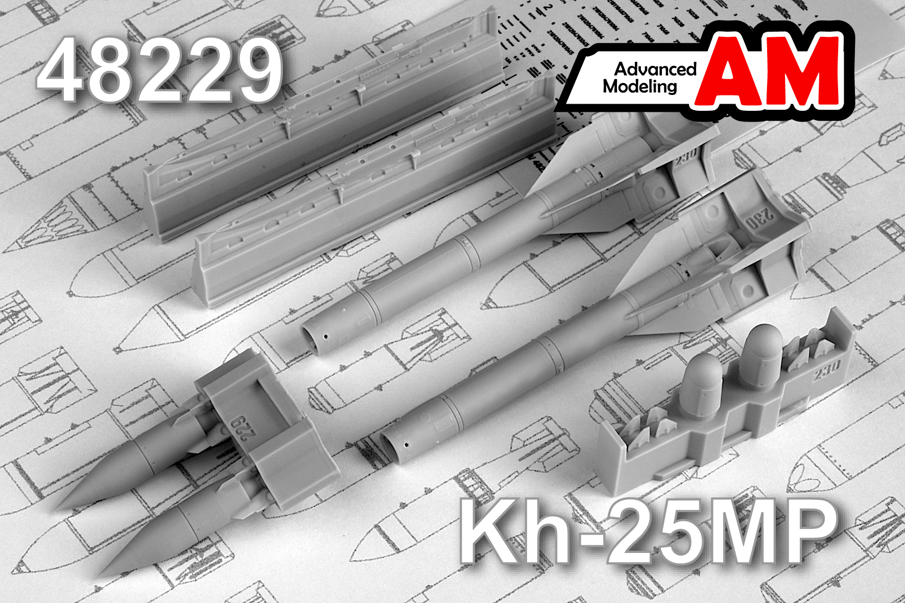 Additions (3D resin printing) 1/48 Aircraft guided missile Kh-25MP2 with launcher APU-68UM2 (Advanced Modeling) 