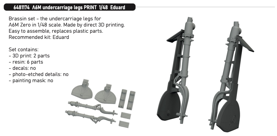 Additions (3D resin printing) 1/48 Mitsubishi A6M undercarriage legs 3D-Printed 1/48 (designed to be used with Eduard kits)