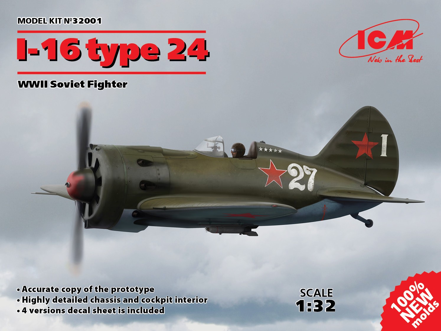 Model kit 1/32 I-16 type 24, Soviet Fighter WWII (ICM)
