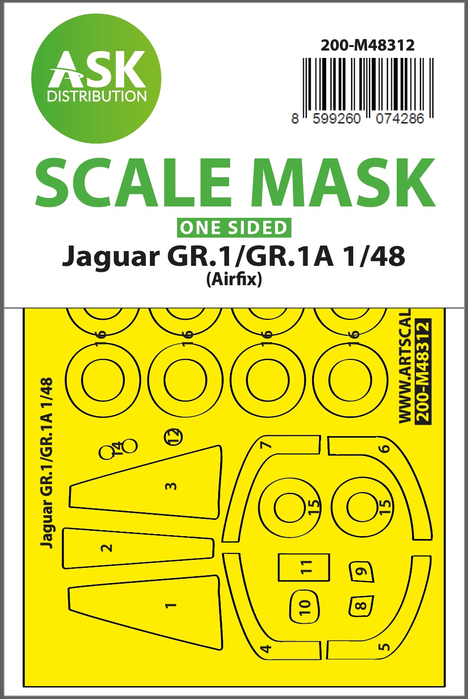 Paint mask 1/48 BAC/SEPECAT Jaguar GR.1/GR.1A wheels and canopy frame paint mask (outside only) (designed to be used with Airfix kits) (Art Scale)