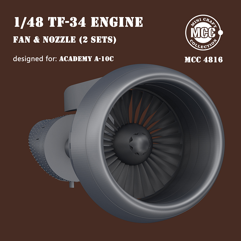 Additions (3D resin printing) 1/48 Republic A-10C Thunderbolt II engine Fan blades and Nozzles. A-10C Thunderbolt II TF34 engine detail upgrade and correction set, including Fan blades, Intake, and Nozzles, (designed to be used with Academy kits)