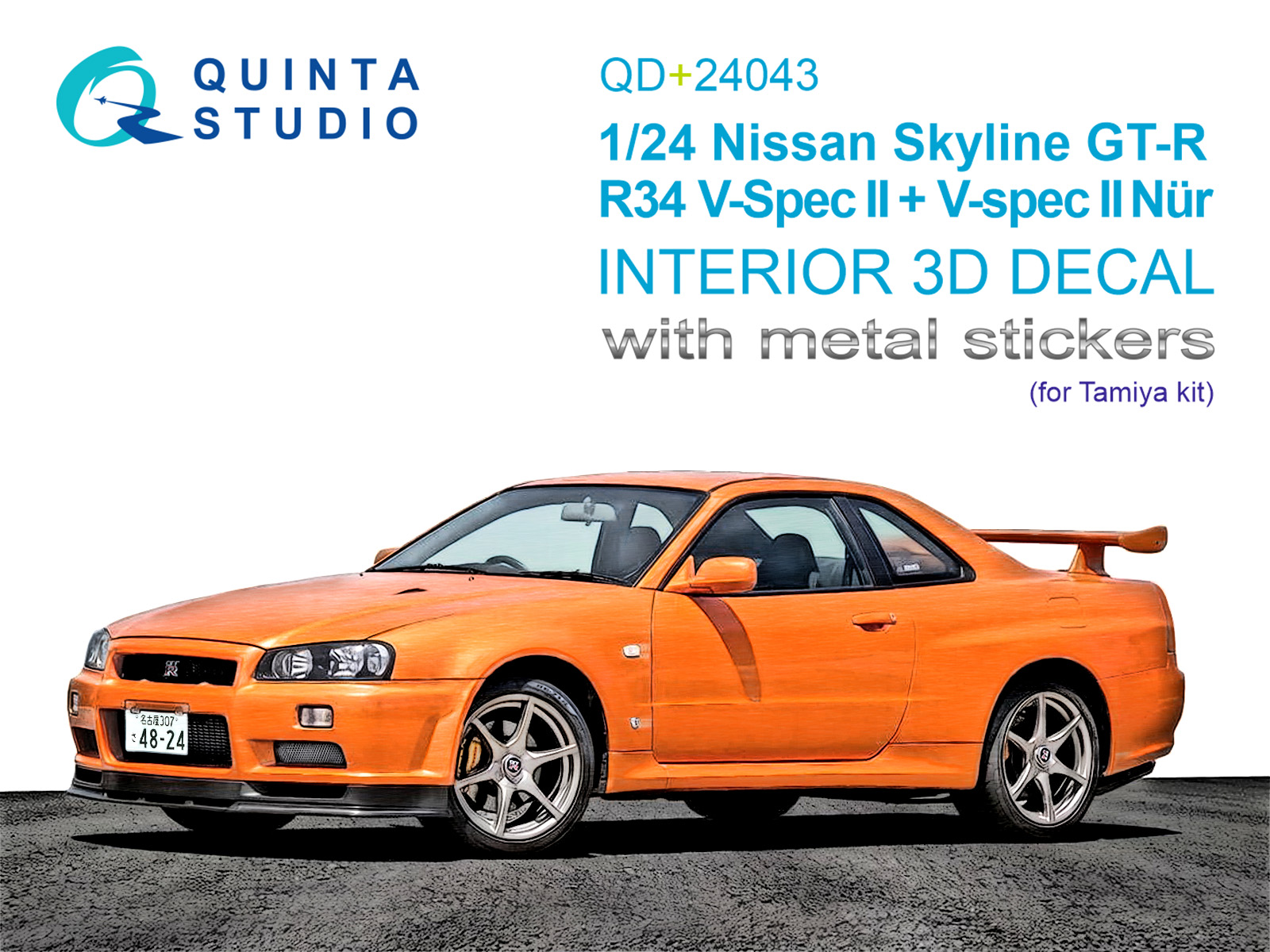 Nissan Skyline GT-R R34 V-Spec II 3D-Printed & coloured Interior on decal paper (Tamiya) (with metal sticker parts)
