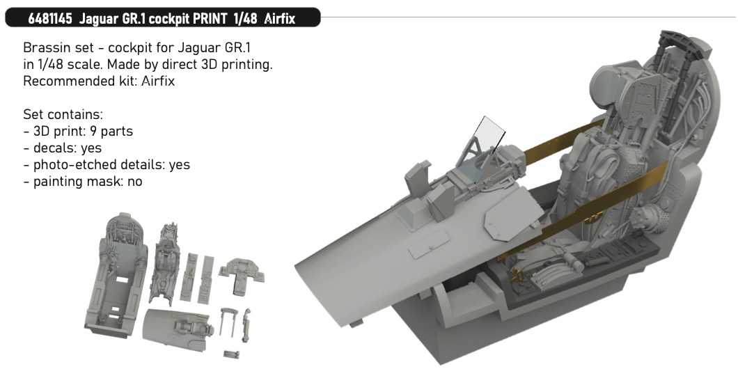Additions (3D resin printing) 1/48 Sepecat Jaguar GR.1 cockpit (3d-printed) 1/48 (designed to be used with Airfix kits)