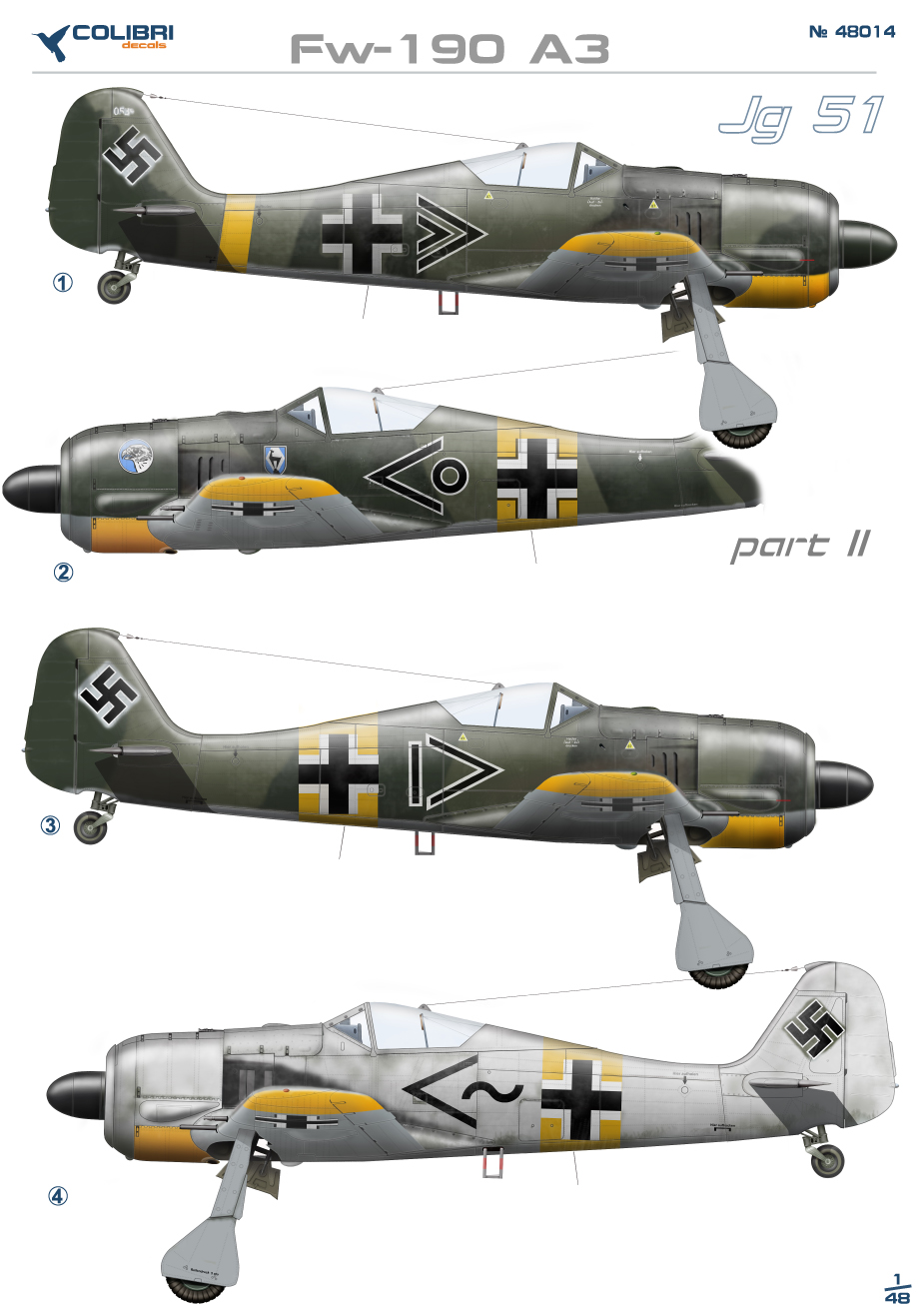 Decal 1/48 Fw-190 A3 JG 51 part II (Colibri Decals)