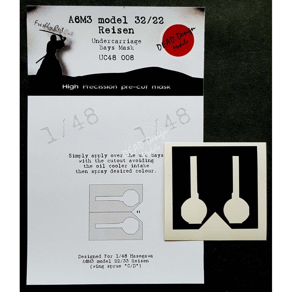 Mitsubishi A6M3 Zero model 32/22 undercarriage wheel bay paint mask (designed to be used with Hasegawa kits)