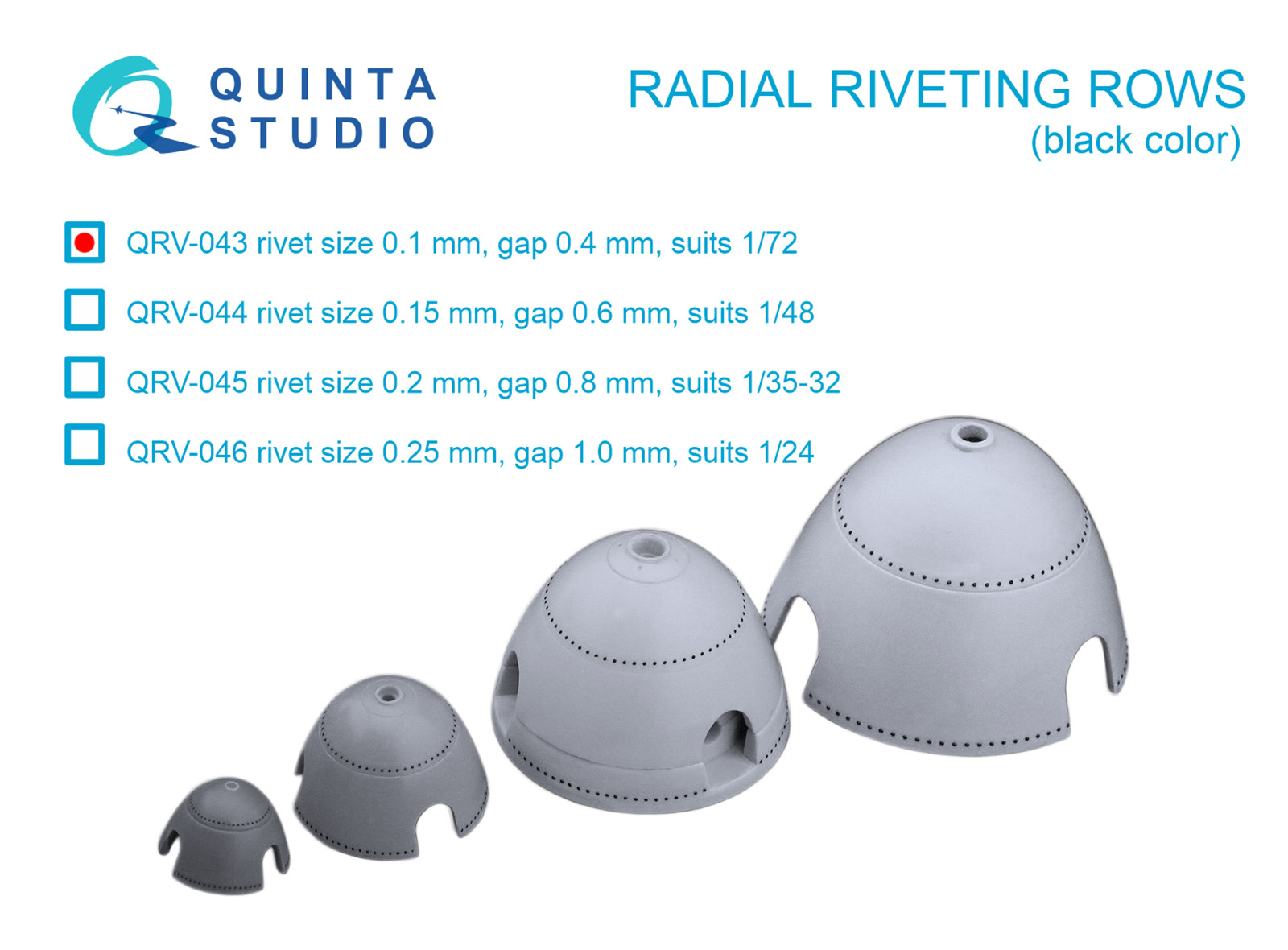 Radial riveting rows (rivet size 0.10 mm, gap 0.4 mm, suits 1/72), Black color