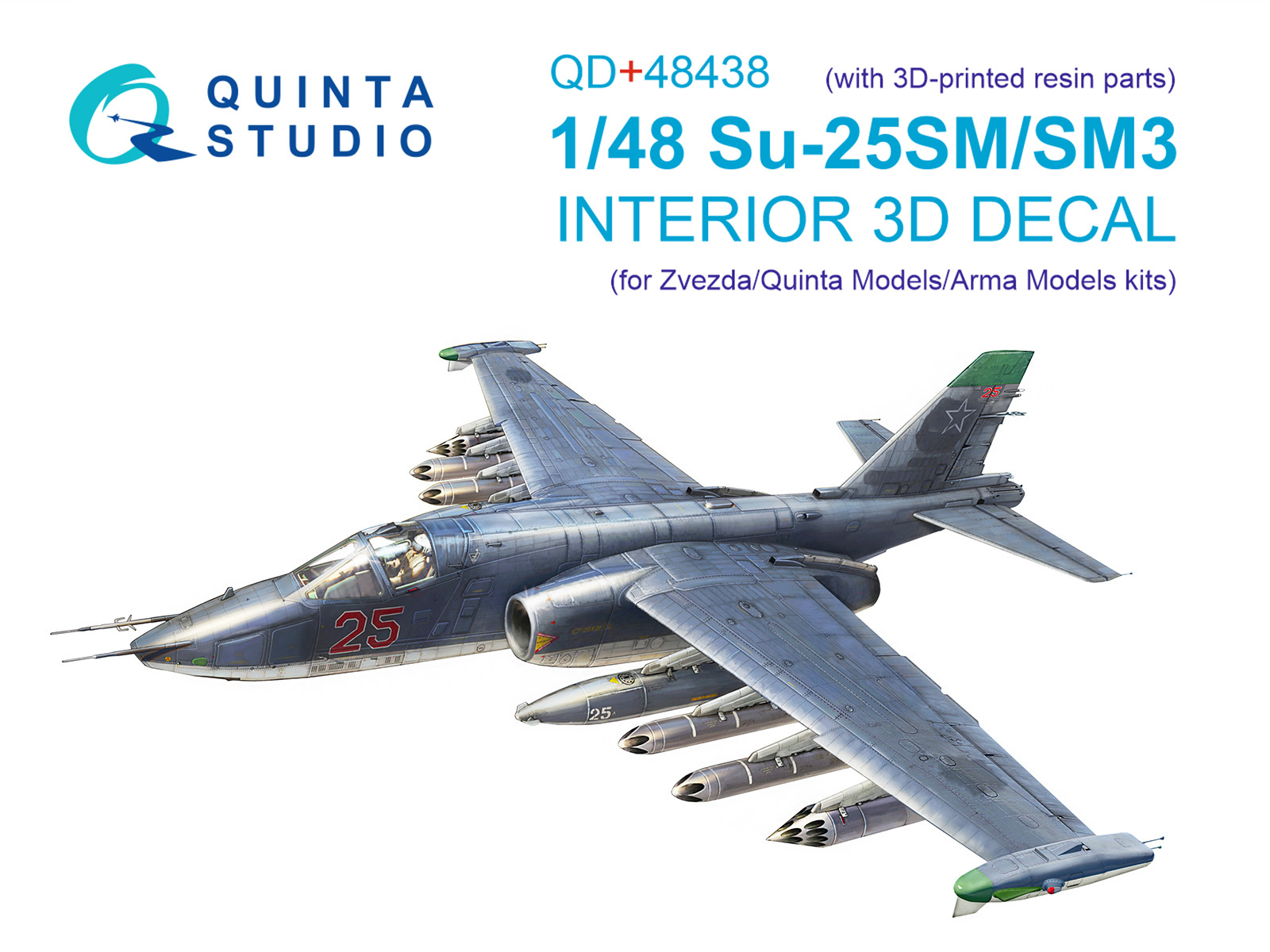 Su-25SM/SM3 3D-Printed & coloured Interior on decal paper (Zvezda/Quinta Models/Arma Models)