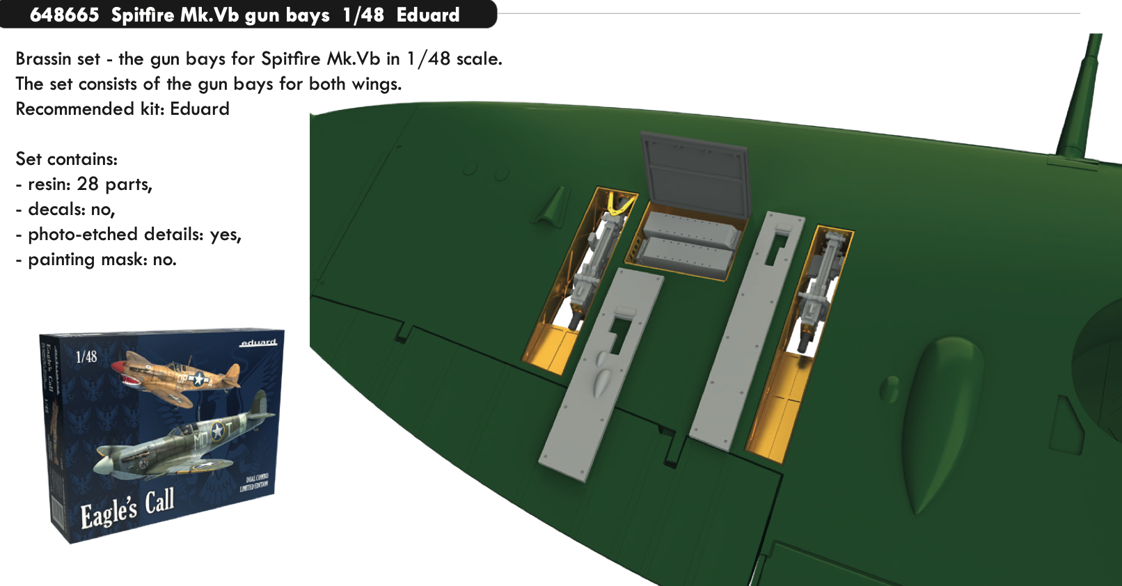 Additions (3D resin printing) 1/48        Supermarine Spitfire Mk.Vb gun bays (designed to be used with Eduard kits) 