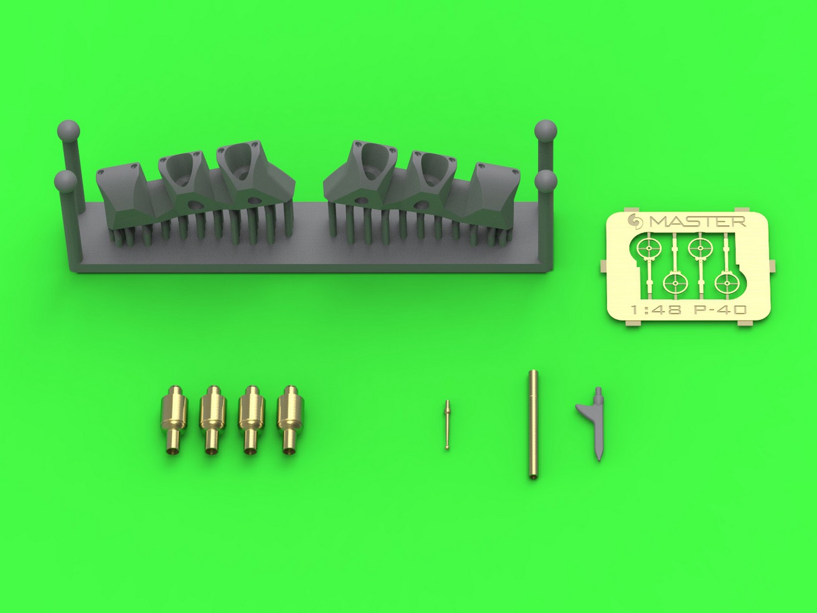 Aircraft detailing sets (resin) 1/48 urtiss P-40L/P-40N Warhawk early - 4 x Browning .50 blast tubes with adapter & gunsight & Pitot Tube (designed to be used with Eduard kits)