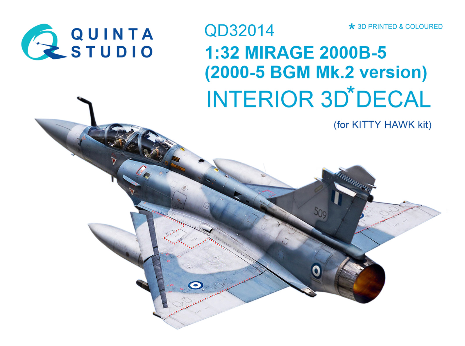 Mirage 2000B-5 (2000-5BGM Mk2) 3D-Printed & coloured Interior on decal paper (for Kitty Hawk  kit)