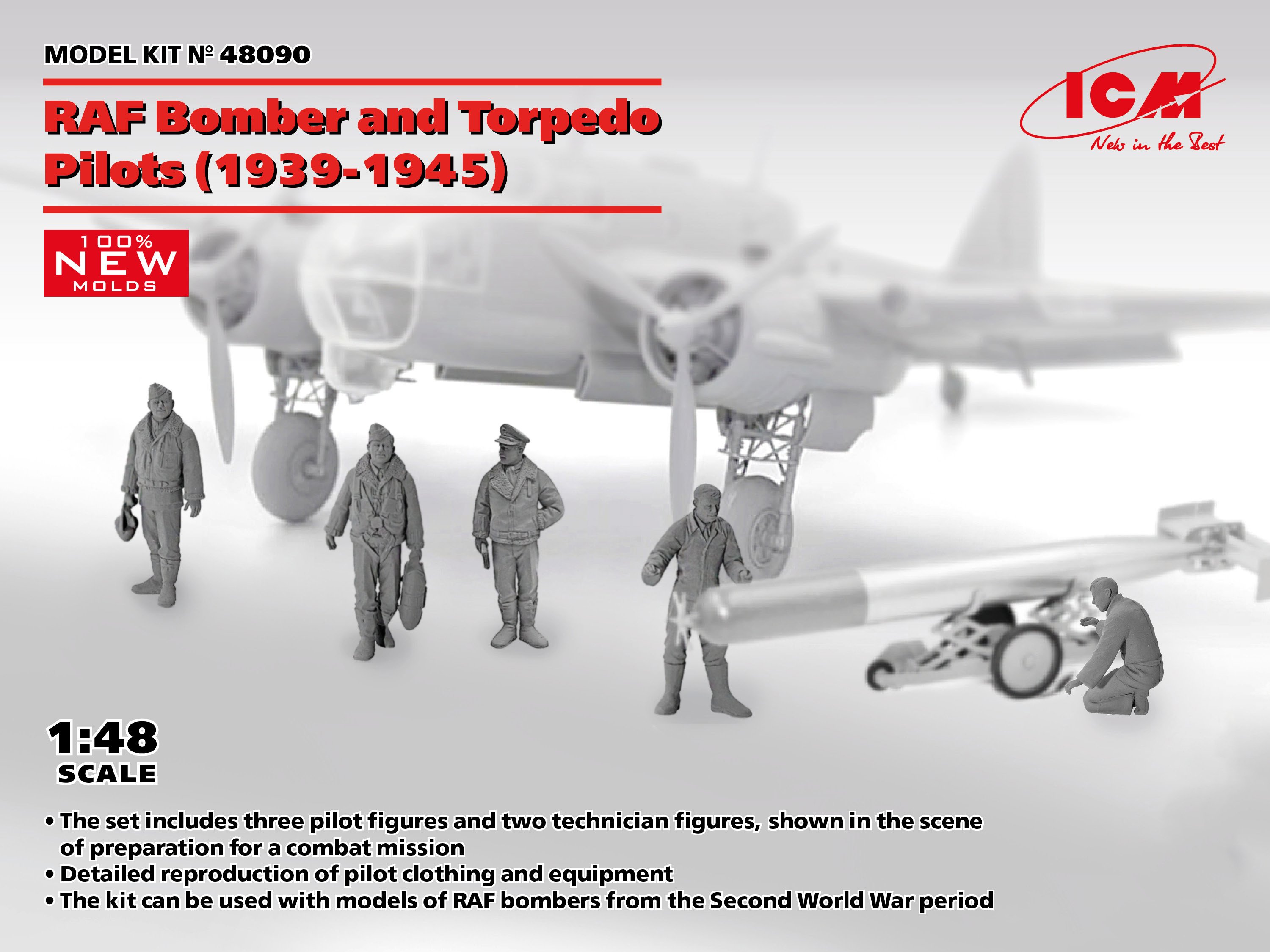 Figures (resin) 1/48 RAF Bomber & Torpedo Pilots, 1939-45 (5 fig.) (ICM)