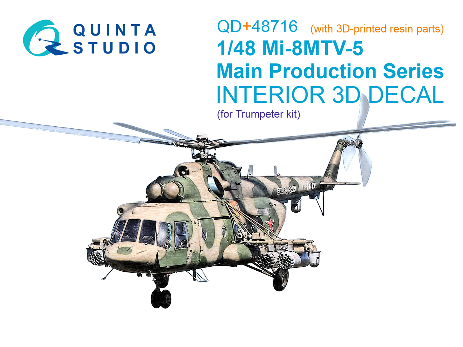 Mi-8MTV-5 Main Series, 3D-Printed & coloured Interior on decal paper (Trumpeter) (with 3D-printed resin parts)